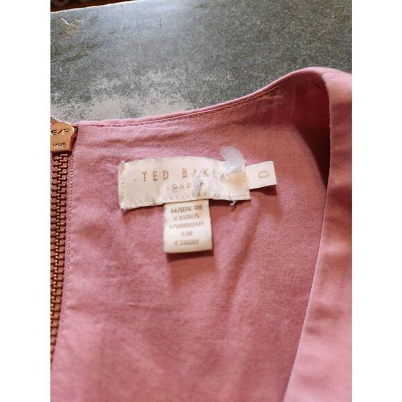 TED BAKER WOMEN TUNIC V-NECK DRESS DUSTY PINK BOW SOLYANE SIZE 0 (US 2) - Picture 5 of 5